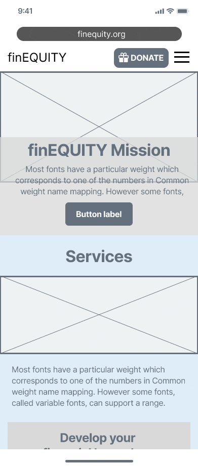 A GIF of the wireframes for the homepage
