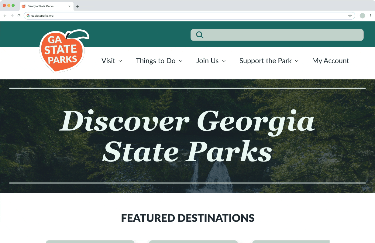 A GIF of the homepage for my Georgia State Parks website redesign for web