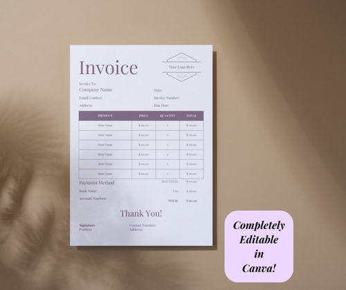 Simple Script Invoice: Fully Editable in Canva | Kristina Brooks - VA
