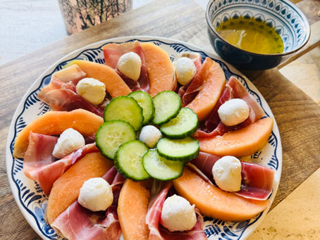 melon parma ham mozzarella cucumber salad with honey dressing