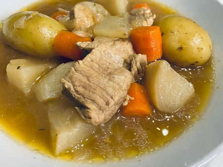 Pork and beer french stew recipe with potatoes, turnips and carrots