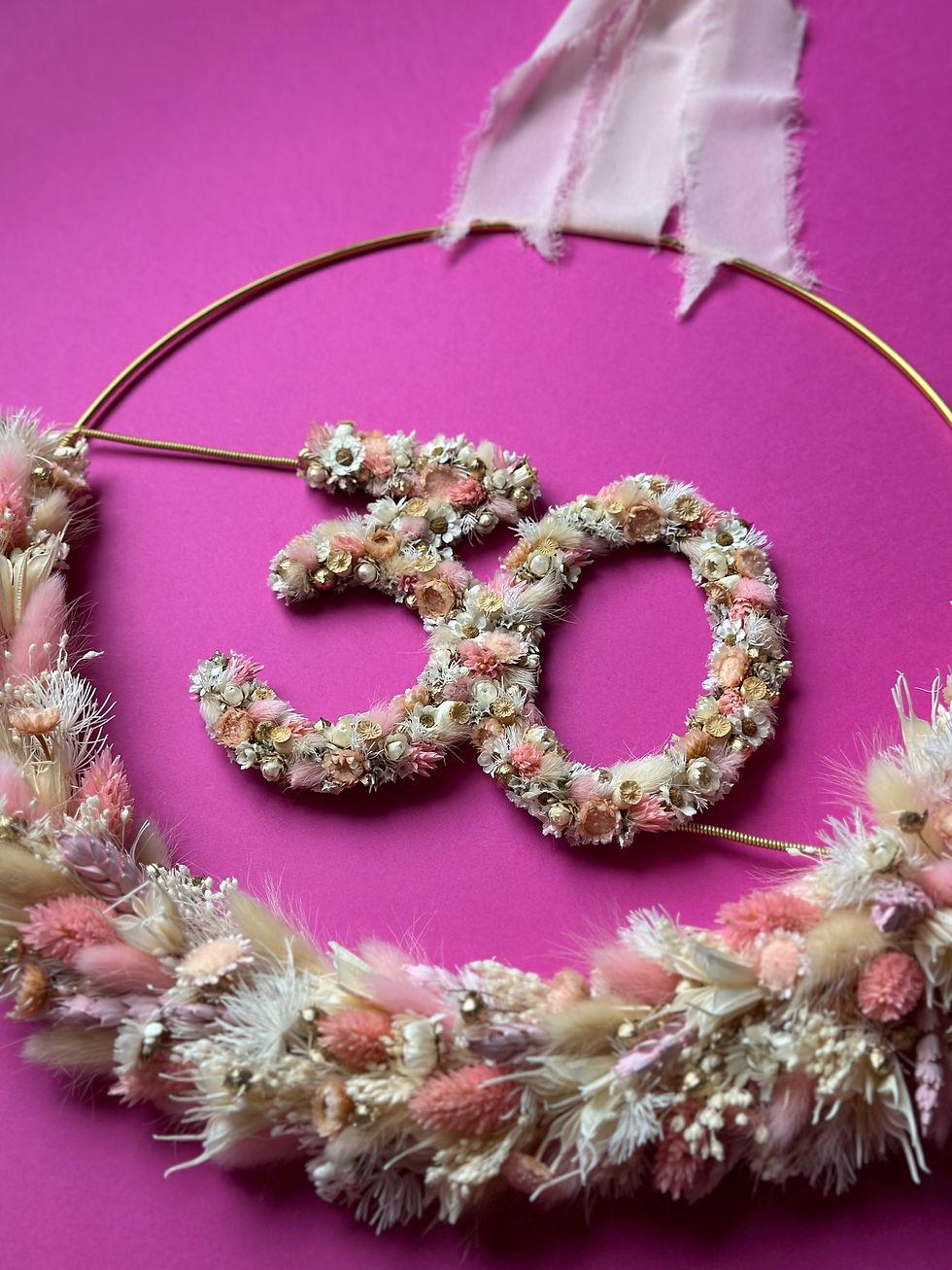 Miniature : Décoration numéro fleurs séchées personnalisée – couronne murale