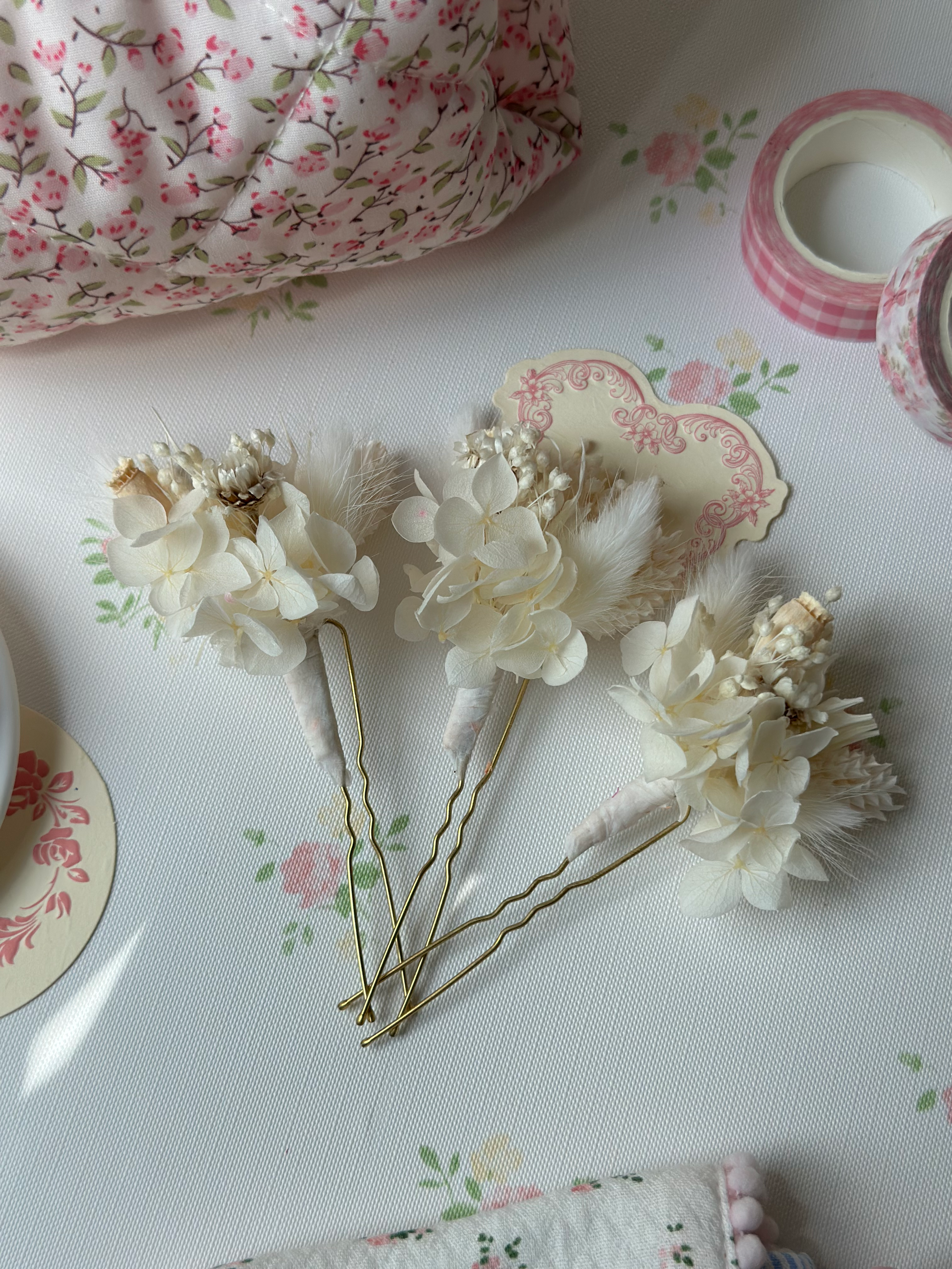 lot de 3 épingles à chignon fleurs séchées personnalisables mariage