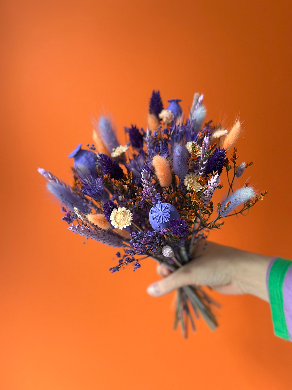 Bouquet fleurs séchées orange et violet