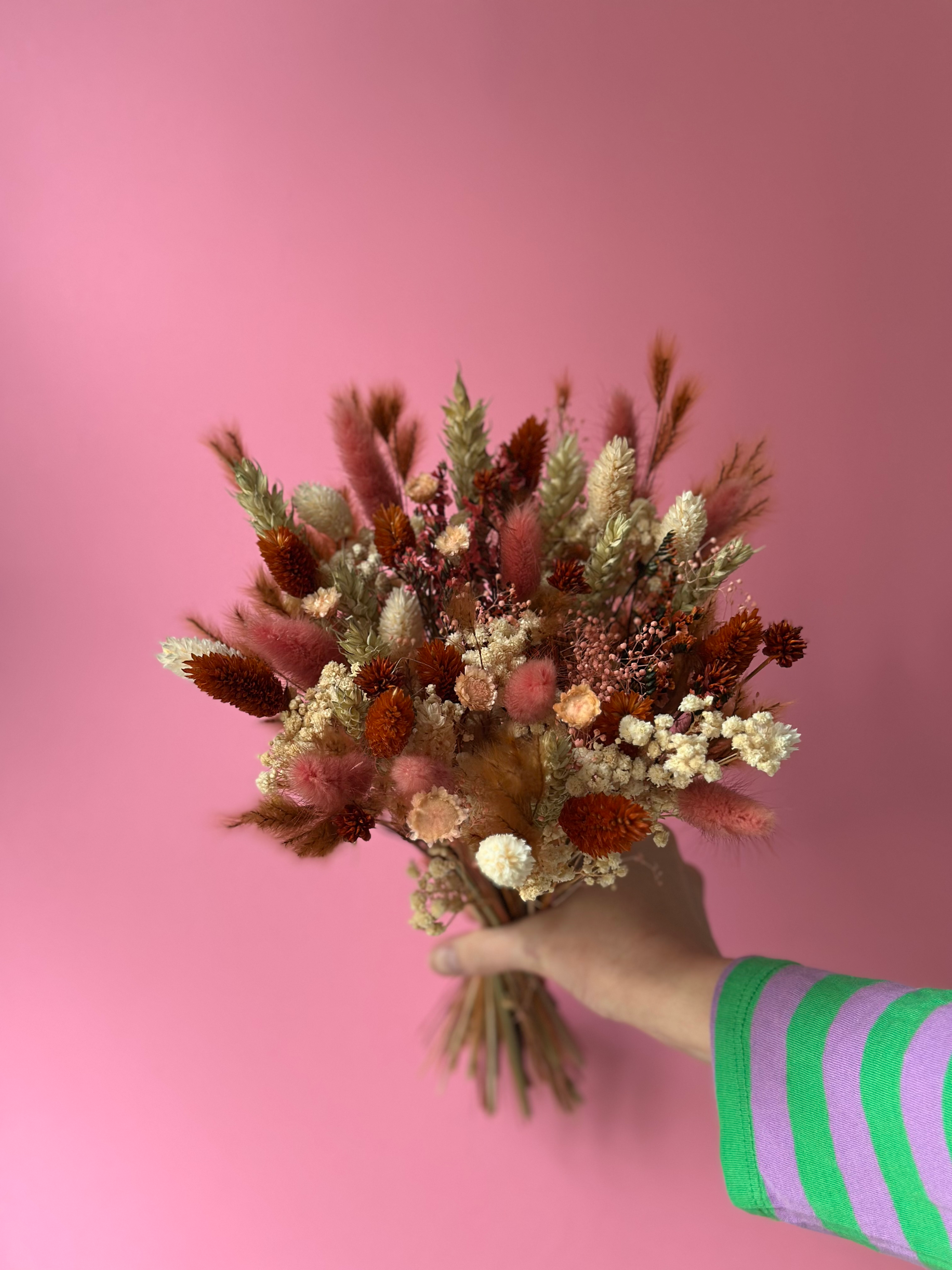 bouquet fleurs séchées vieux rose, terracotta et blanc