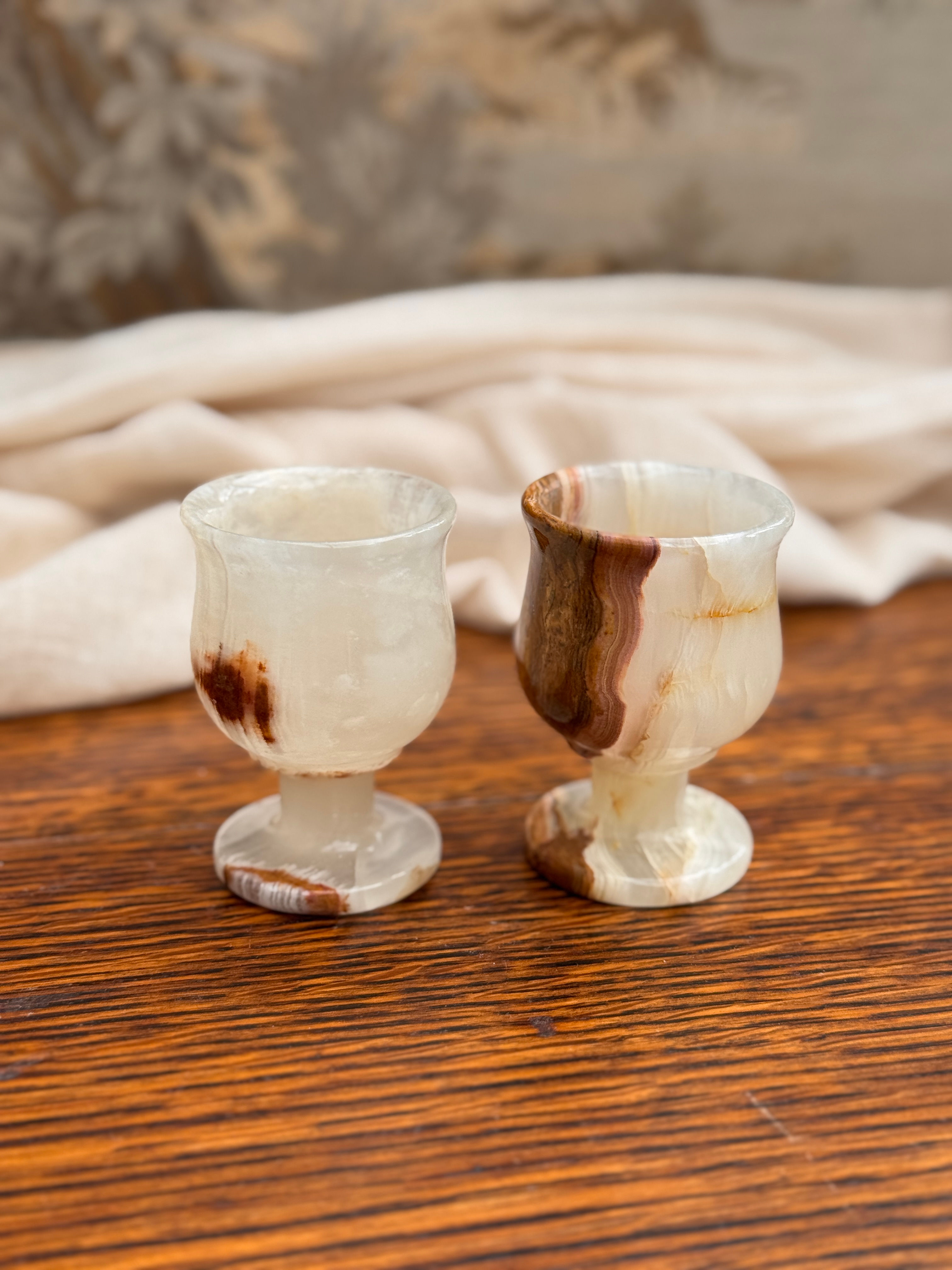 Pair of Italian Onyx liqueur glasses