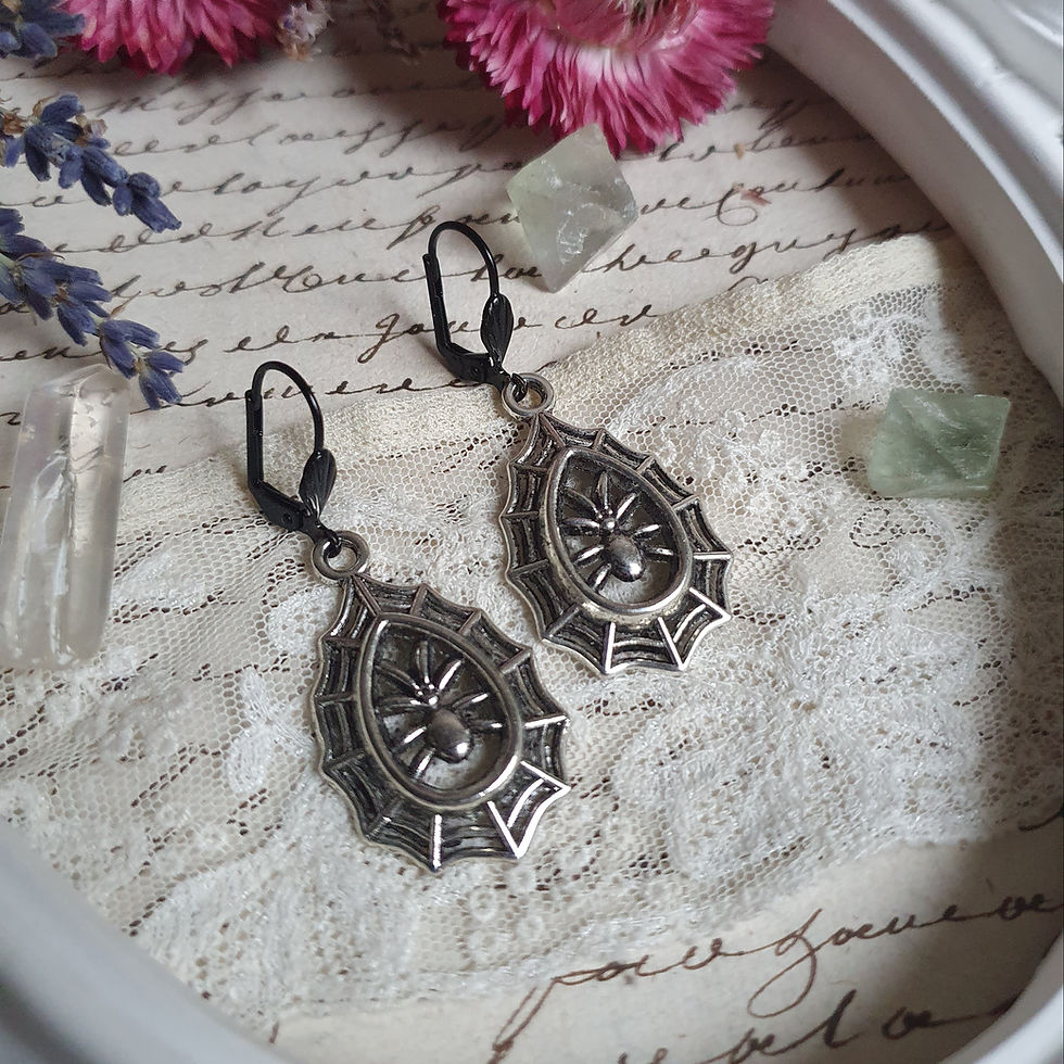 Spider web halloween gothic earrings silvertone