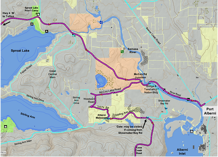 Map SW from Port Alberni onto Canal Main, down Alberni Inlet
