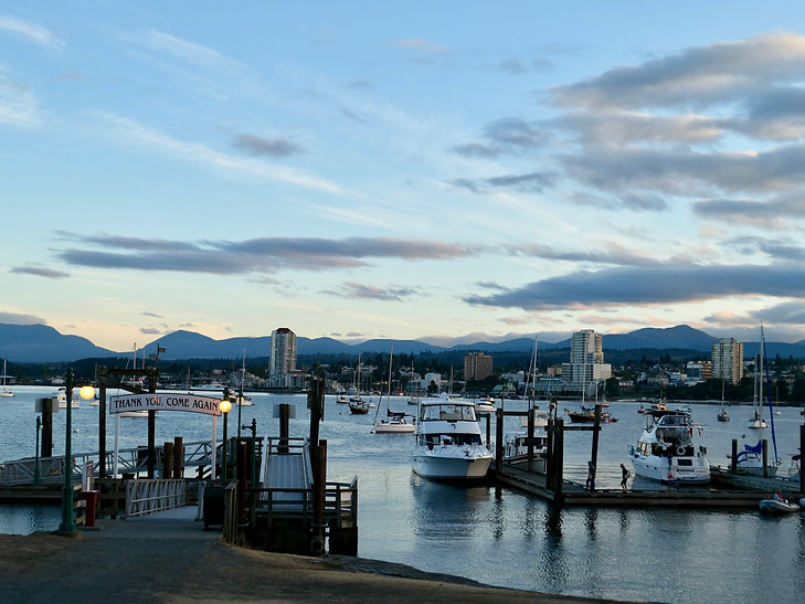 Nanaimo harbour at dusk | Newcastle Island Provincial Campground | cycle touring Vancouver Island