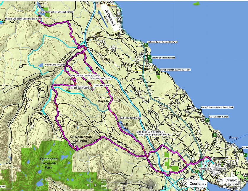 Fav ride Route map (1 of 2) | bikepacking Courtenay NW Lakes | cycle touring Vancouver Island