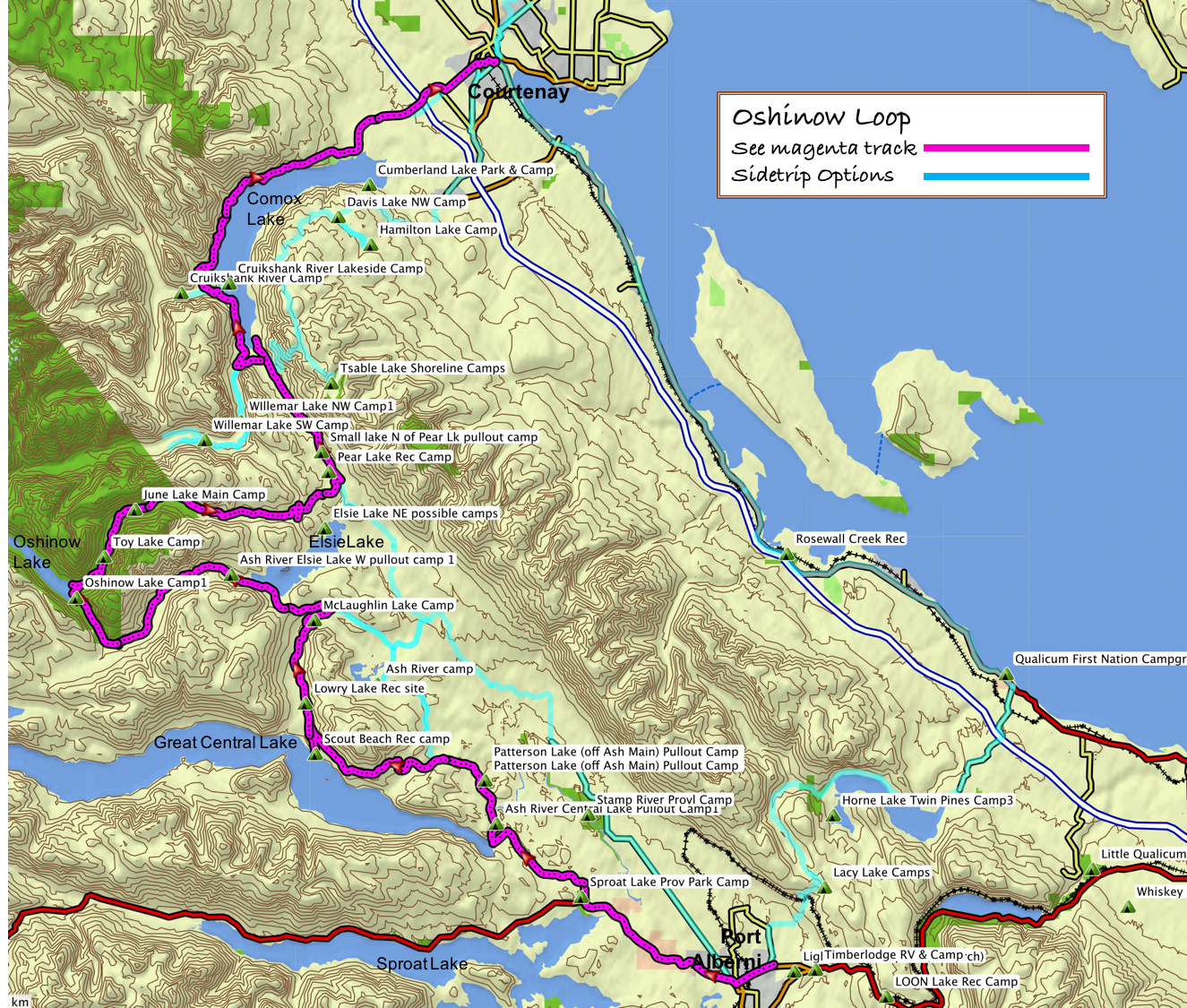 Port Alberni north to Courtenay