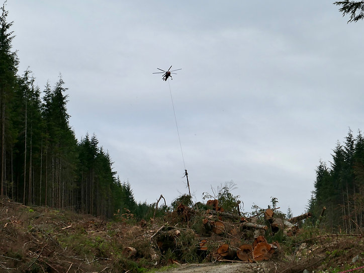 Heli-logging along White River Main, west of Sayward, bikepacking & cycle touring the backroads of north Vancouver Island