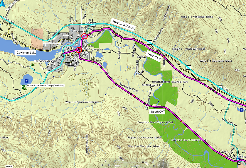 Cowichan Lake village zoom map | Cowichan Valley Trail | south Vancouver Island | map 1 of 3