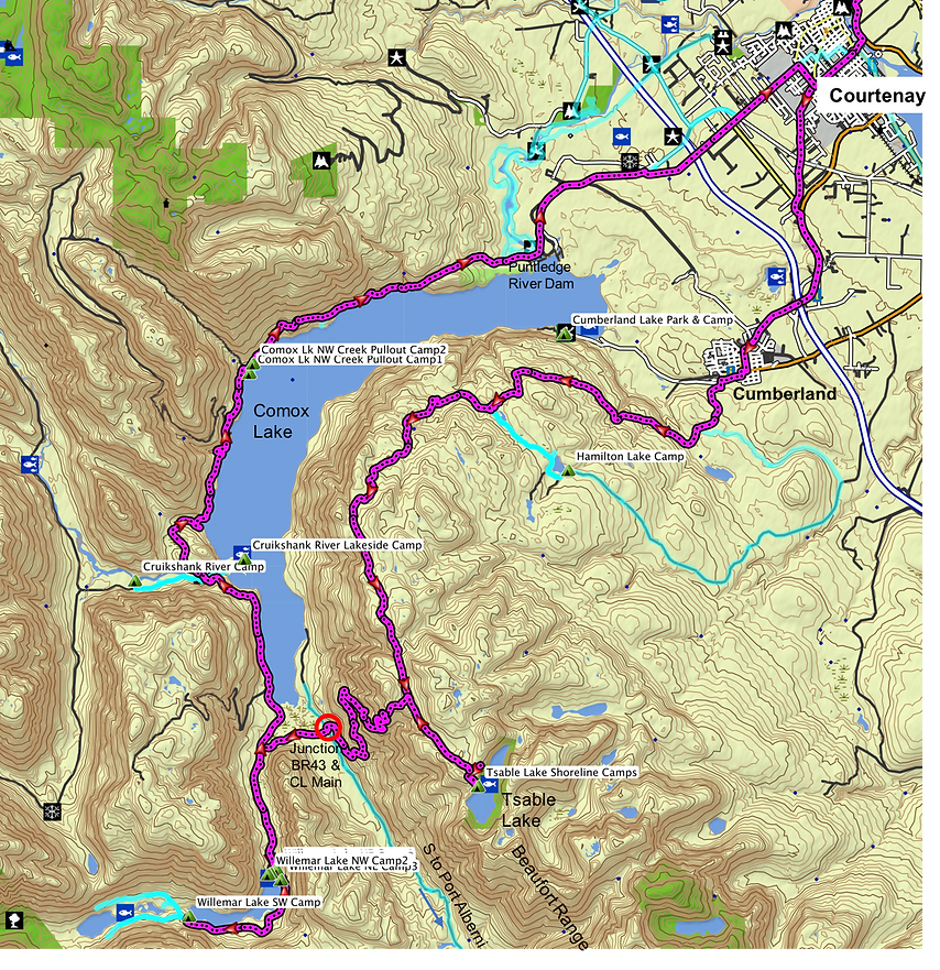 Fav ride route map | Tsable Lake, Comox Lake, Willemar Lake | bikepacking Vancouver Island