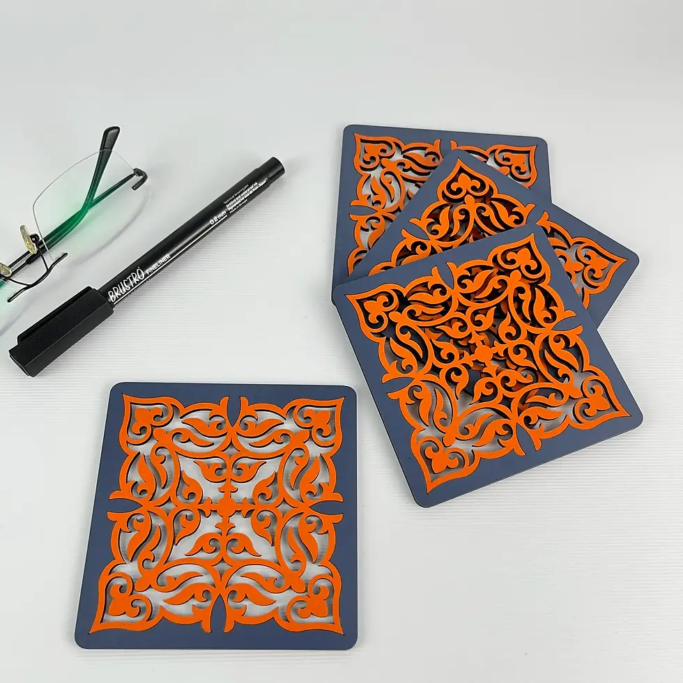 lasercut navy blue orange tea coasters