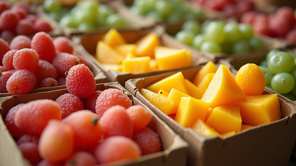 Close-up de caixas de frutas frescas embaladas para entrega