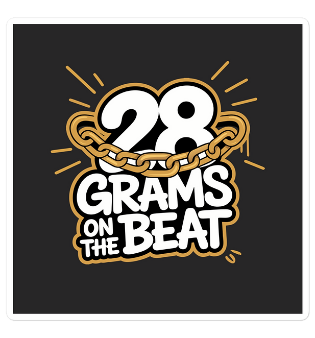 28 Grams On The Beat logo design with bold graphic style music branding