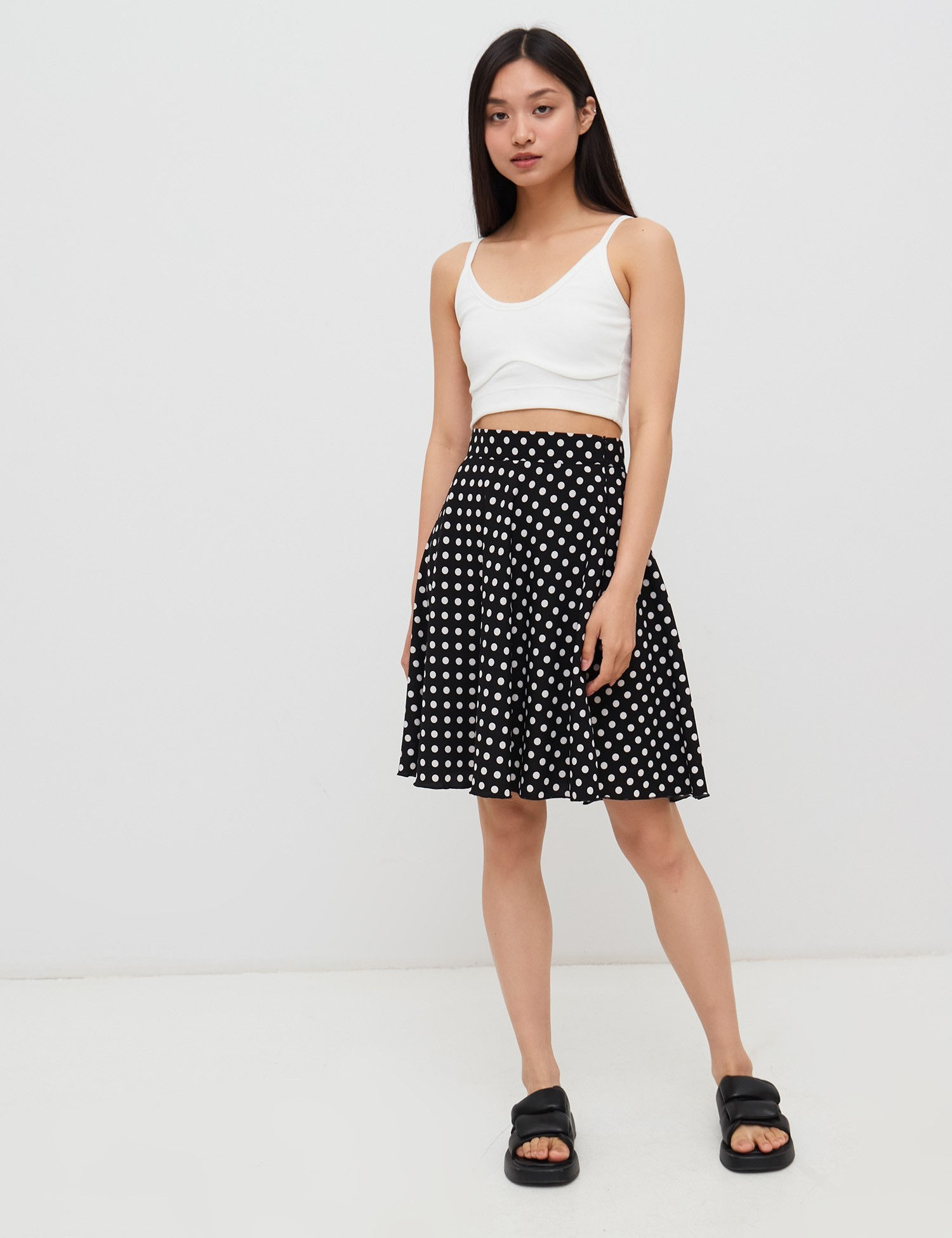 Спідниця-сонце міні чорна в білий горох / XS