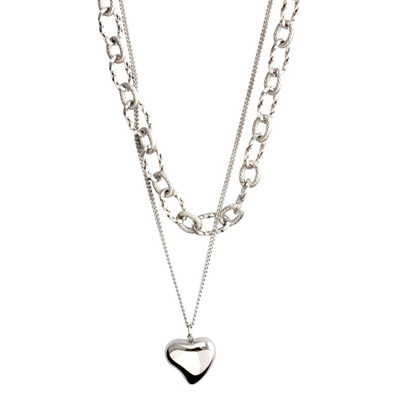 Titanium Steel Heart Double Layer Choker Necklace