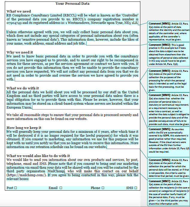 Exle Fair Processing Notice Gdpr Financial Services Compliance Uk Rb Compliance Free Gdpr Compliant Privacy Policy Template