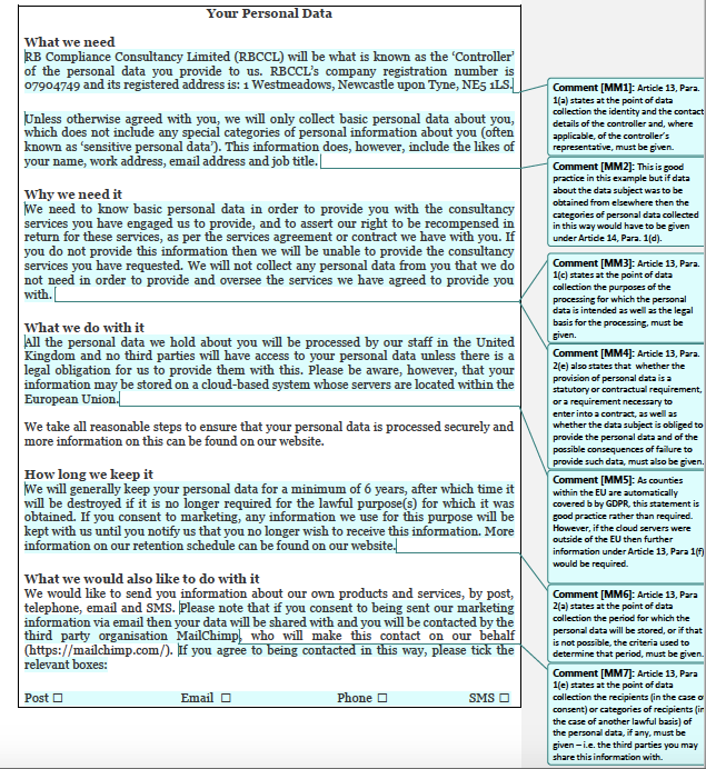 Example Fair Processing Notice GDPR