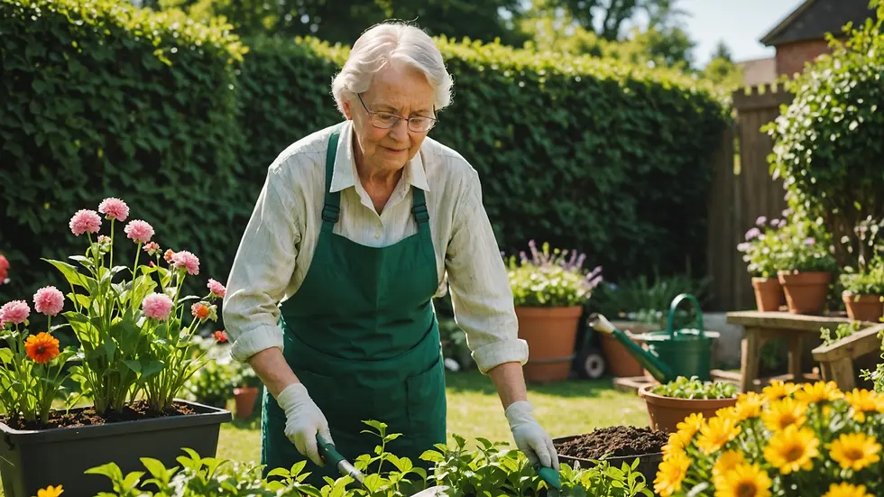 A senior person practicing gardening during sunny weather