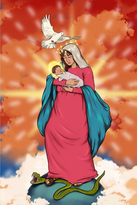 immaculate conception illustration, christian catholic art