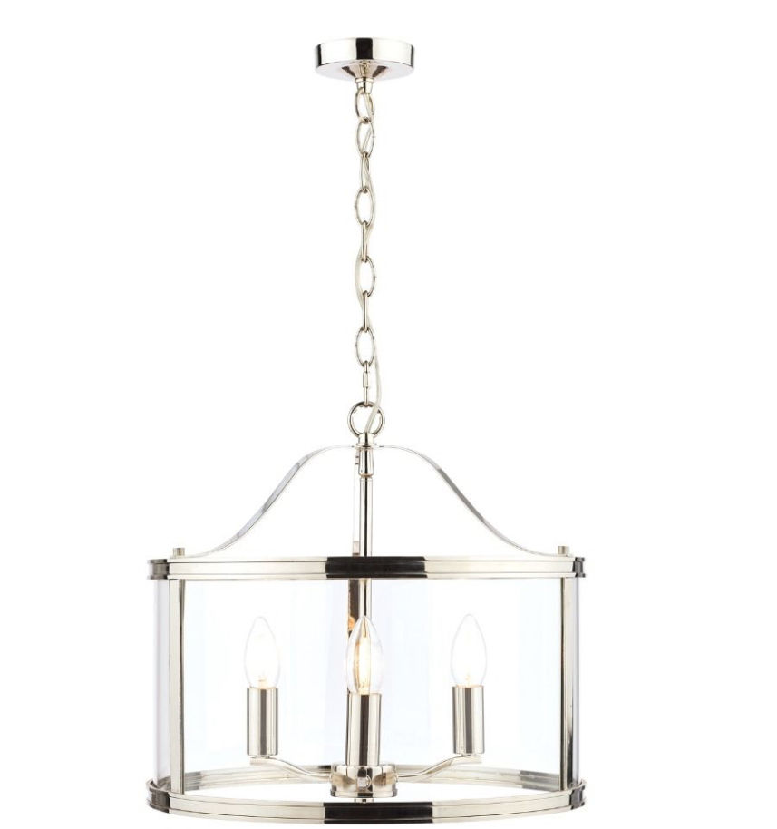 LAURA ASHLEY HARRINGTON 3LT PENDANT POLISHED NICKEL GLASS