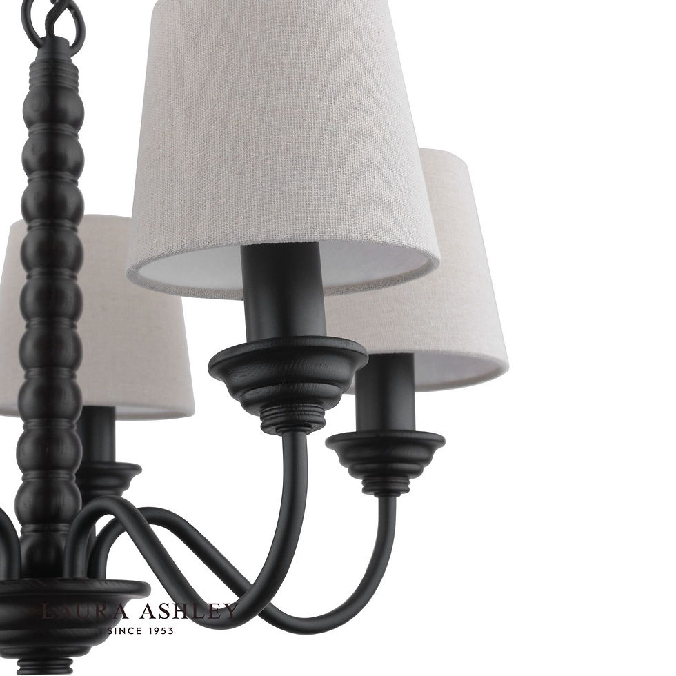Thumbnail: Laura Ashley Norbury 5 Light Armed Pendant Matt Black With Shade