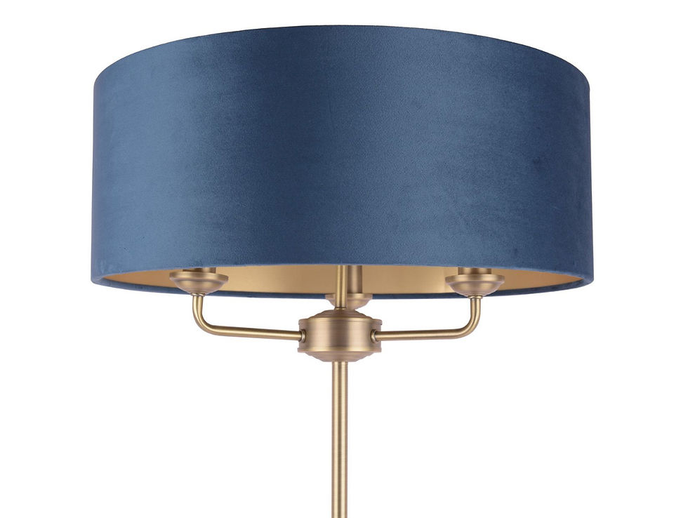 Thumbnail: LAURA ASHLEY SORRENTO 3 LIGHT FLOOR LAMP MATT ANTIQUE BRASS & BLUE SHADE