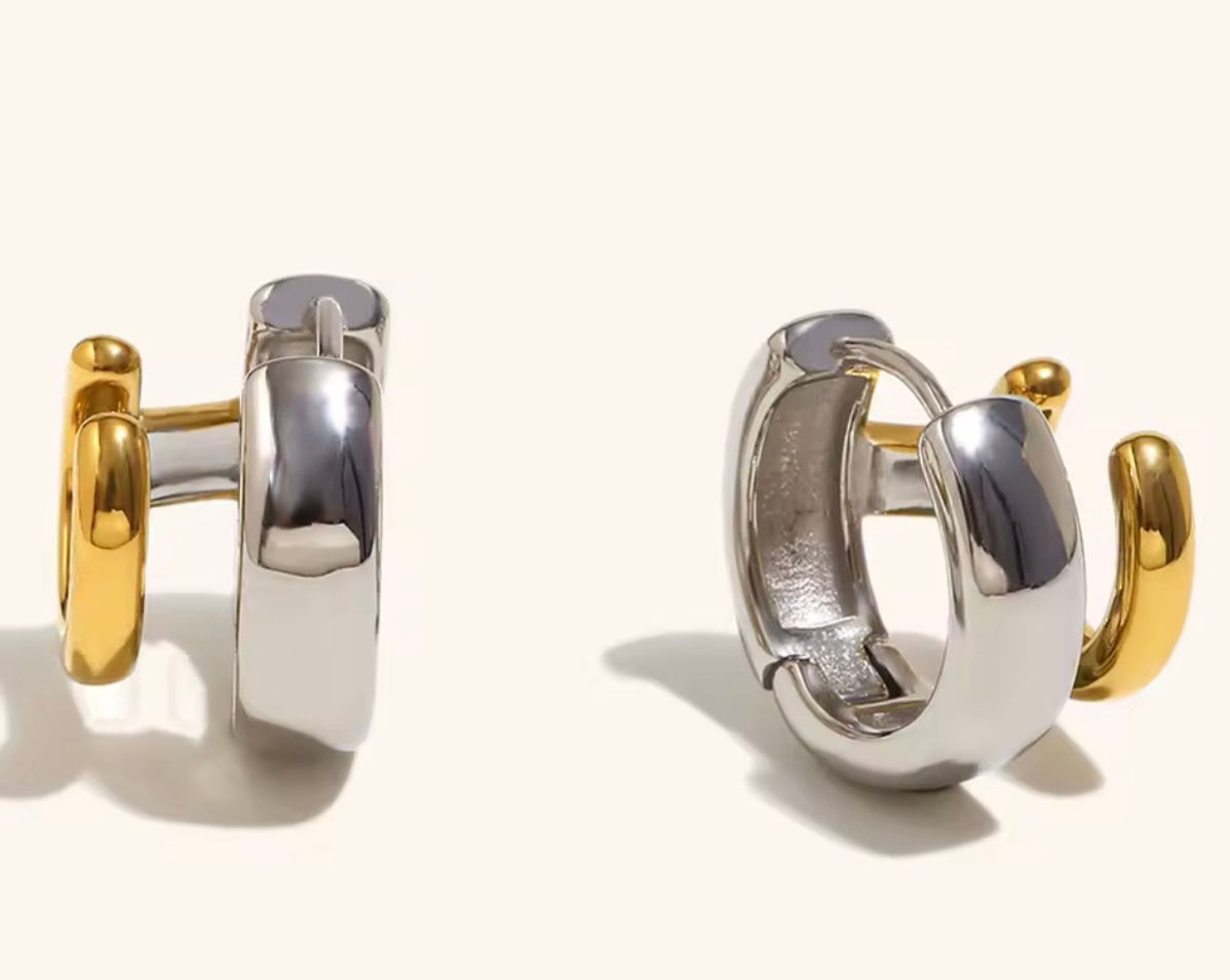 C Shape Mixed Metal Earrings