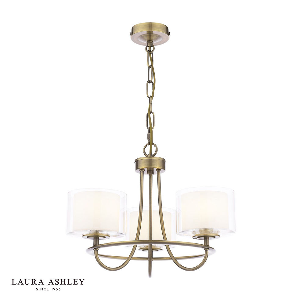 Thumbnail: Laura Ashley Southwell 3 Light Armed Pendant Antique Brass and Opal Glass