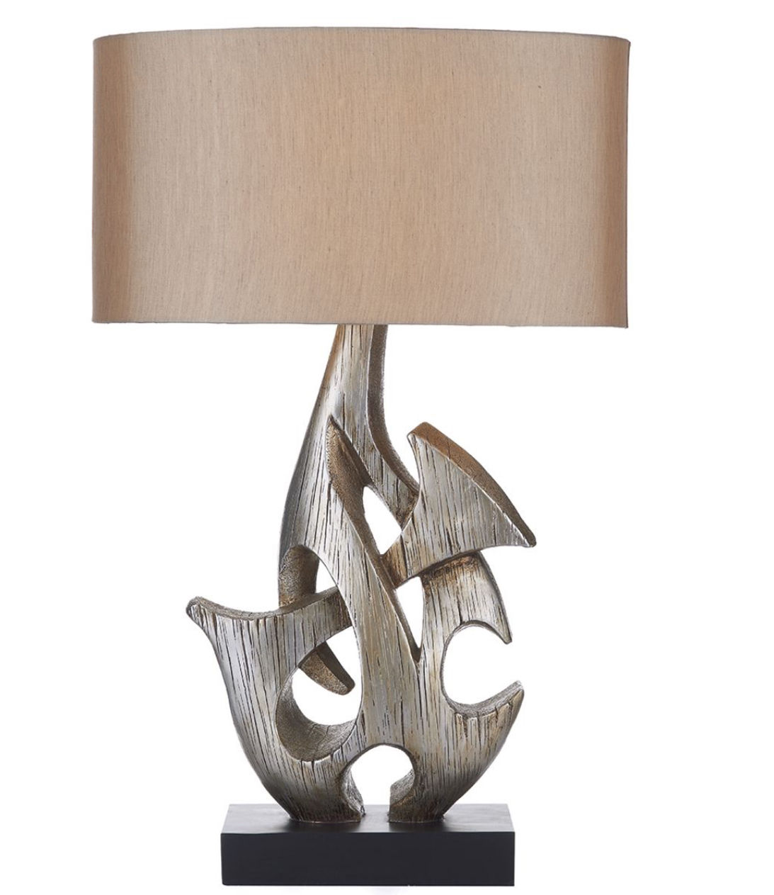 SABRE TABLE LAMP SILVER & WOOD WITH SHADE
