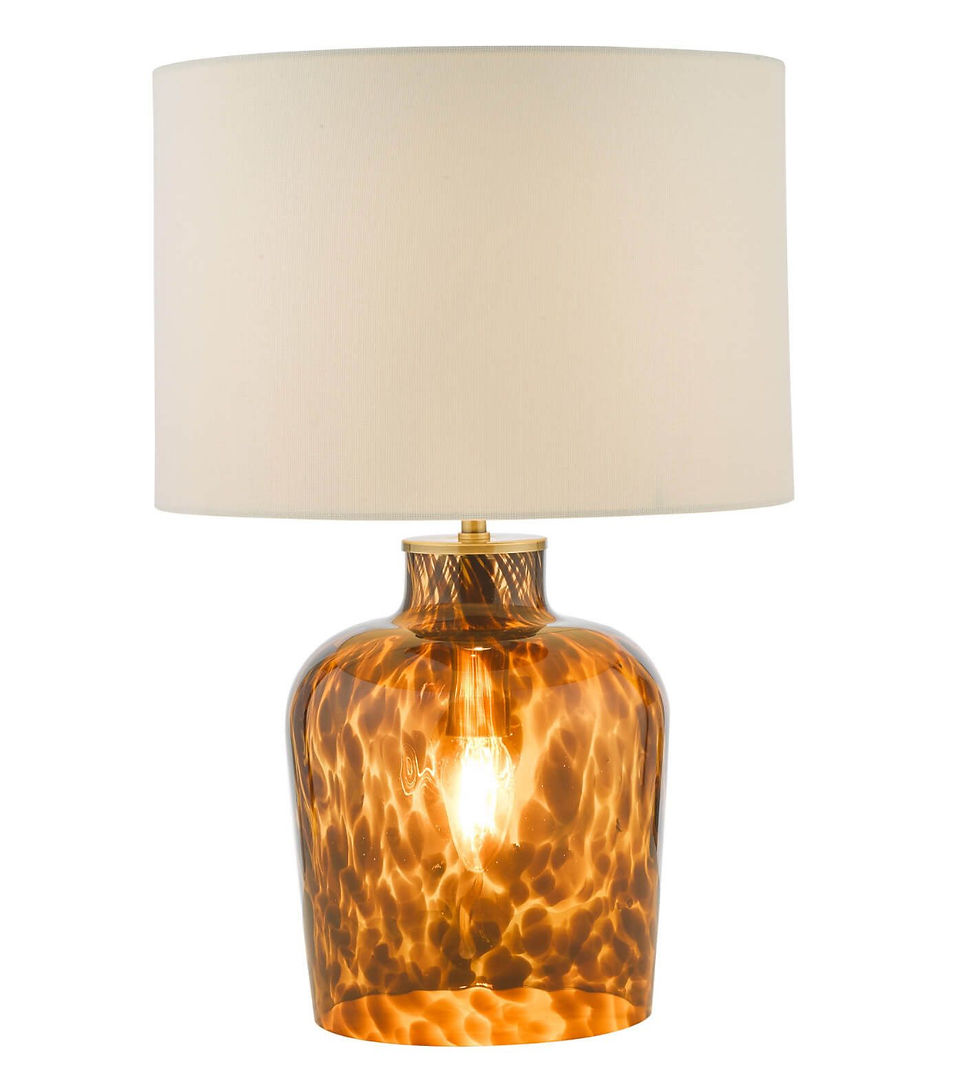 LEANDRA DUAL LIGHT TABLE LAMP TORTOISESHELL GLASS WITH SHADE