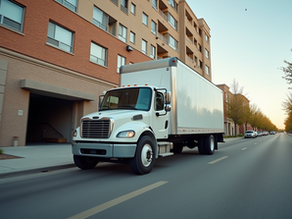 Large box truck outside of Denver apartment complex