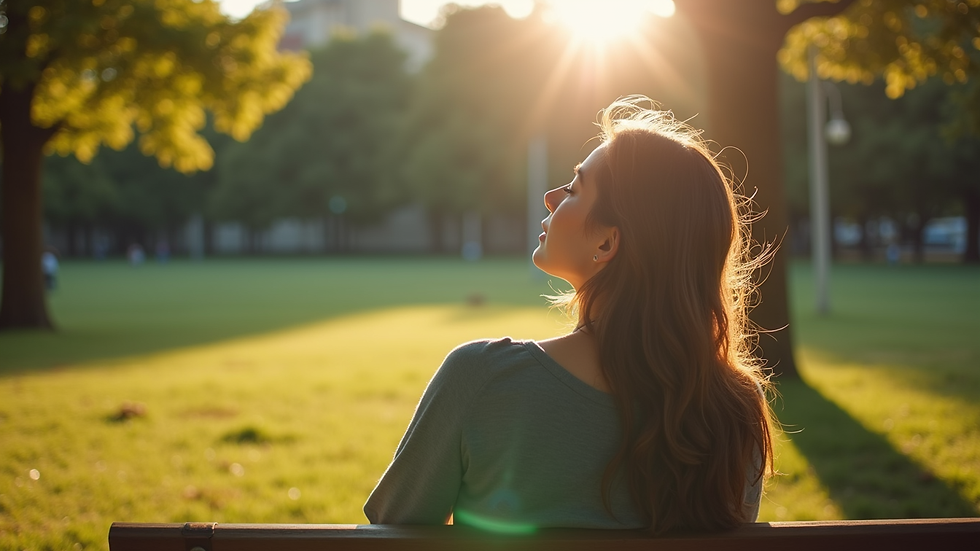 Plano medio de una persona relajada y sonriente en un parque