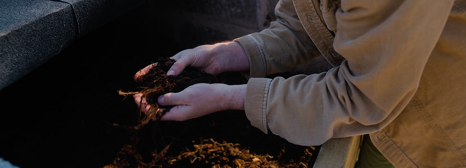 Hands holding compost in a bin