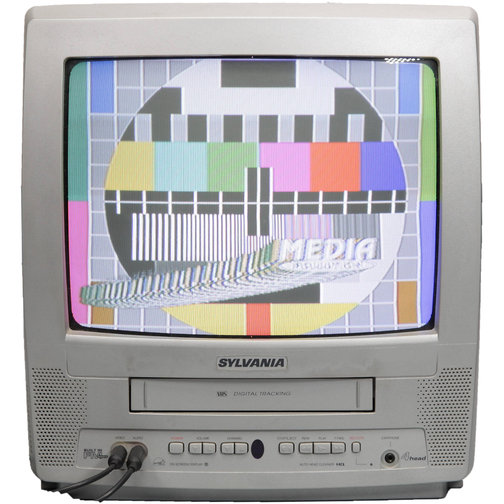 Sylvania SRC21134 White Silver Color CRT Retro TV Vintage Television Prop Rental NYC New York