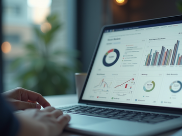 Eye-level view of a laptop screen showing online reviews dashboard