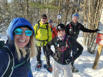 Amanda McKeen sharing gratitude for local trails with friends in Littleton, New Hampshire