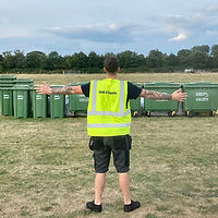 Festival waste set up with recycling bins and litterpicker