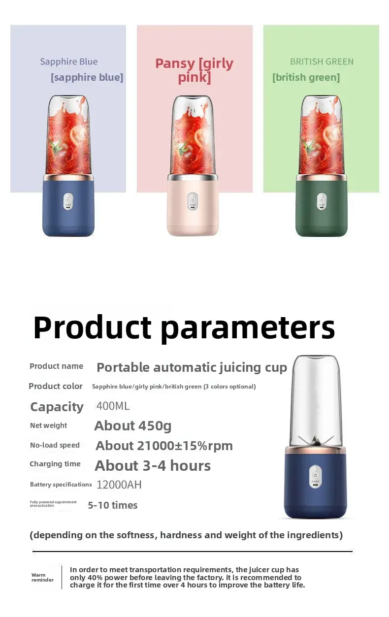 Thumbnail: Portable Fruit Juice Blenders Summer Personal Electric Mini Bottle Home USB 6 Bl