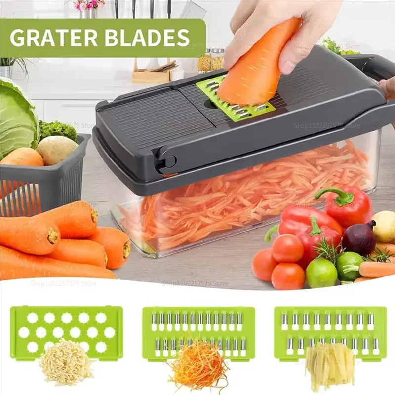 Thumbnail: Multifunctional Portable Kitchen Chopper Vegetable Shredder Slicer, Potato Carro