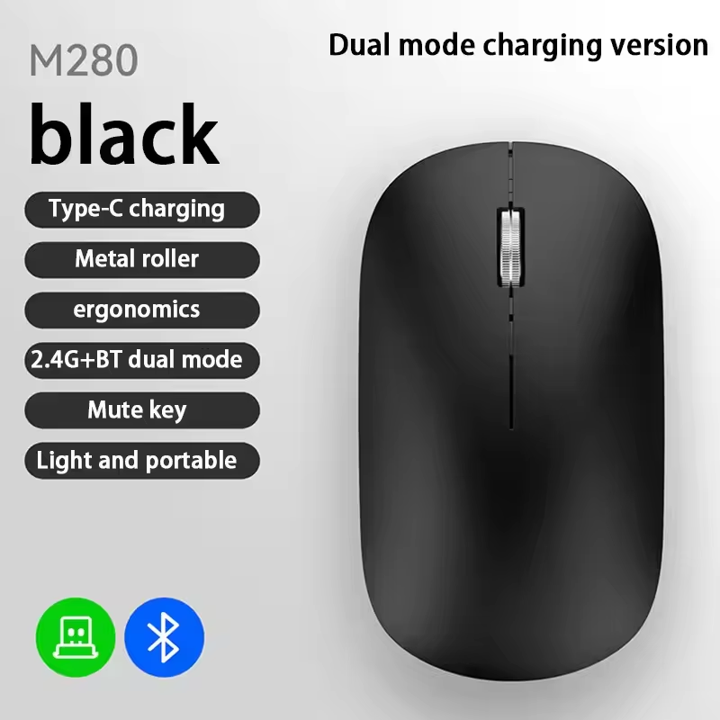 Thumbnail: 2.4G Wireless Bluetooth Mouse Dual Mode 1600DPI Adjustable 2.4G Type-C Rechargea