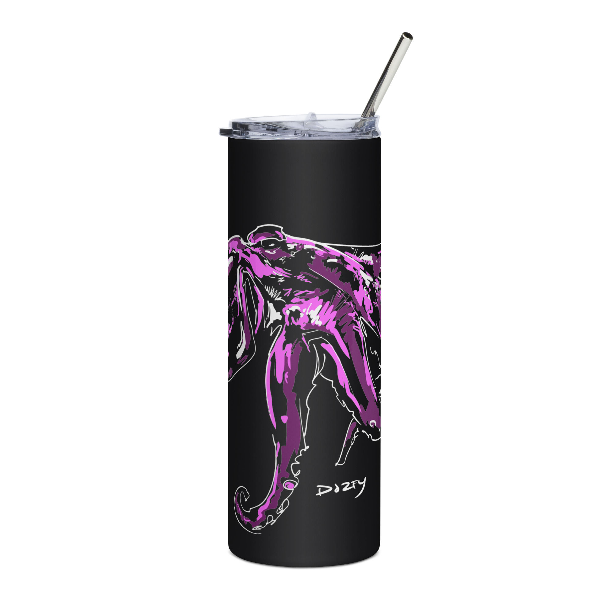 Stainless steel tumbler w/ straw - Purple Octo Design