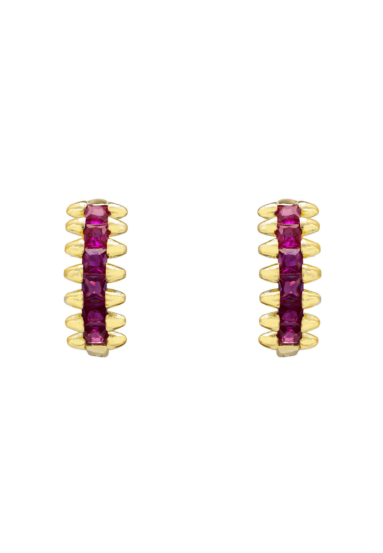 Huggie Hoop Earrings Ruby Gold