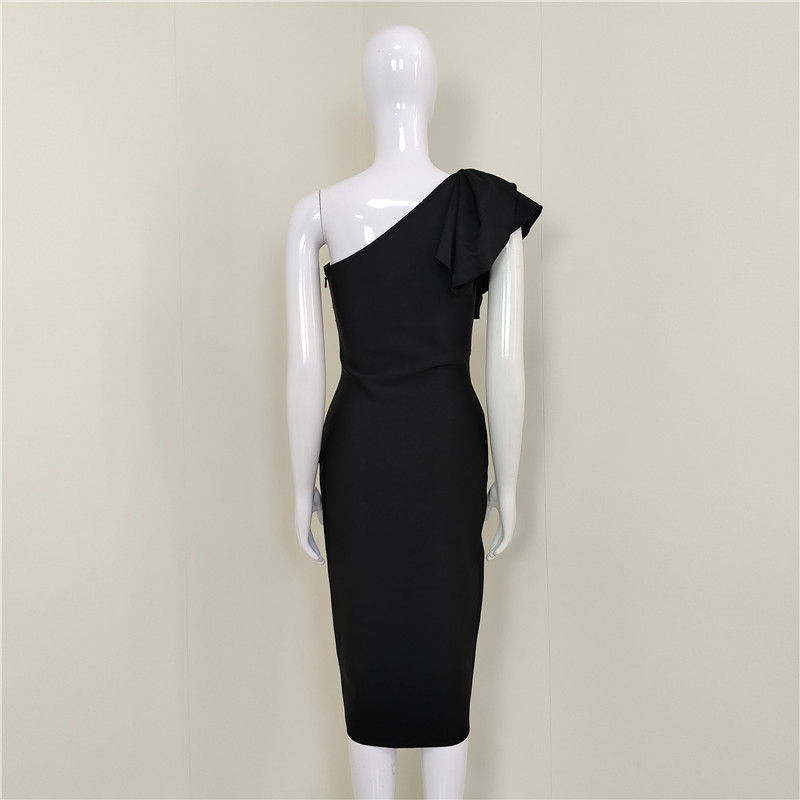 Miniaturbild: C2279 Womens Apparel Black Slim Button Ladies Bandage Midi Dresses Elegant