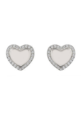 Heart Mirrored Stud Earrings Silver