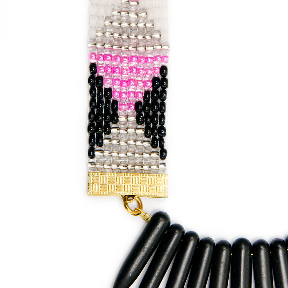 Thumbnail: Adorn Spike Necklace - Pink, Black and White With Black Spikes