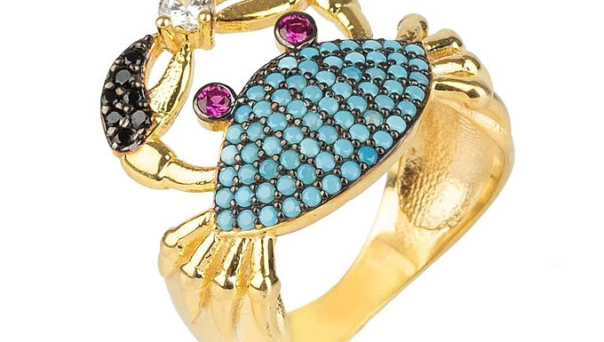 Crab Cocktail Ring Blue Turquoise Gold